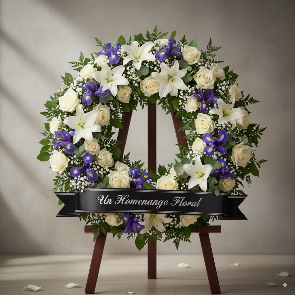 corona funeraria blanca y crema en tanatorio Zamora